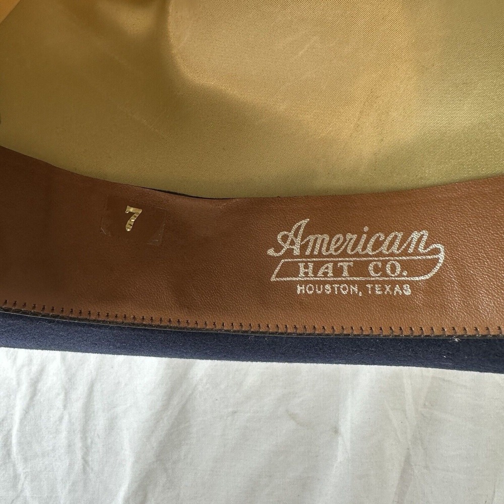 Vtg American Hat Company Co Cowboy Hat Sz 7 Maxi-felt Navy Blue Wedding Appliqué - Picture 10 of 11